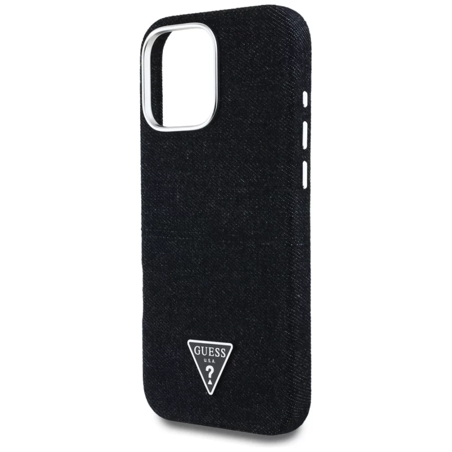 Etui Guess Denim Triangle Logo MagSafe na iPhone 16 Pro - czarne