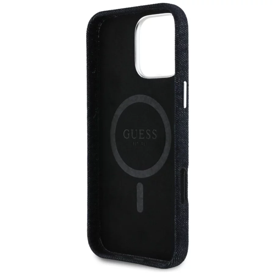 Etui Guess Denim Triangle Logo MagSafe na iPhone 16 Pro - czarne