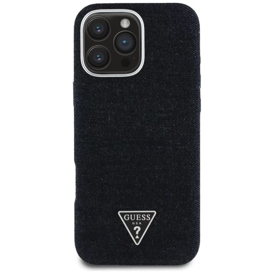 Etui Guess Denim Triangle Logo MagSafe na iPhone 16 Pro Max - czarne