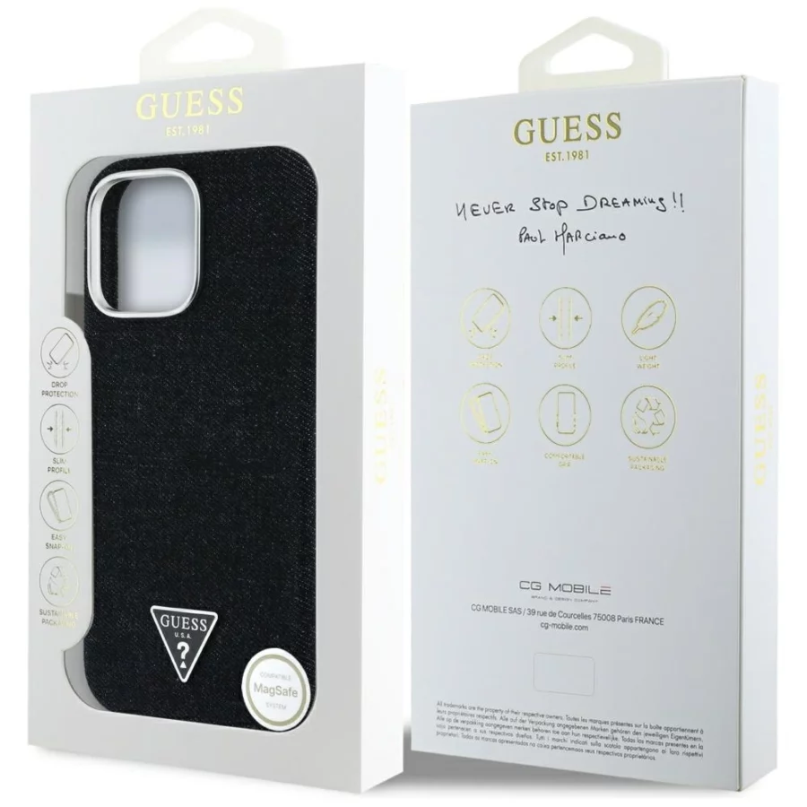 Etui Guess Denim Triangle Logo MagSafe na iPhone 16 Pro Max - czarne