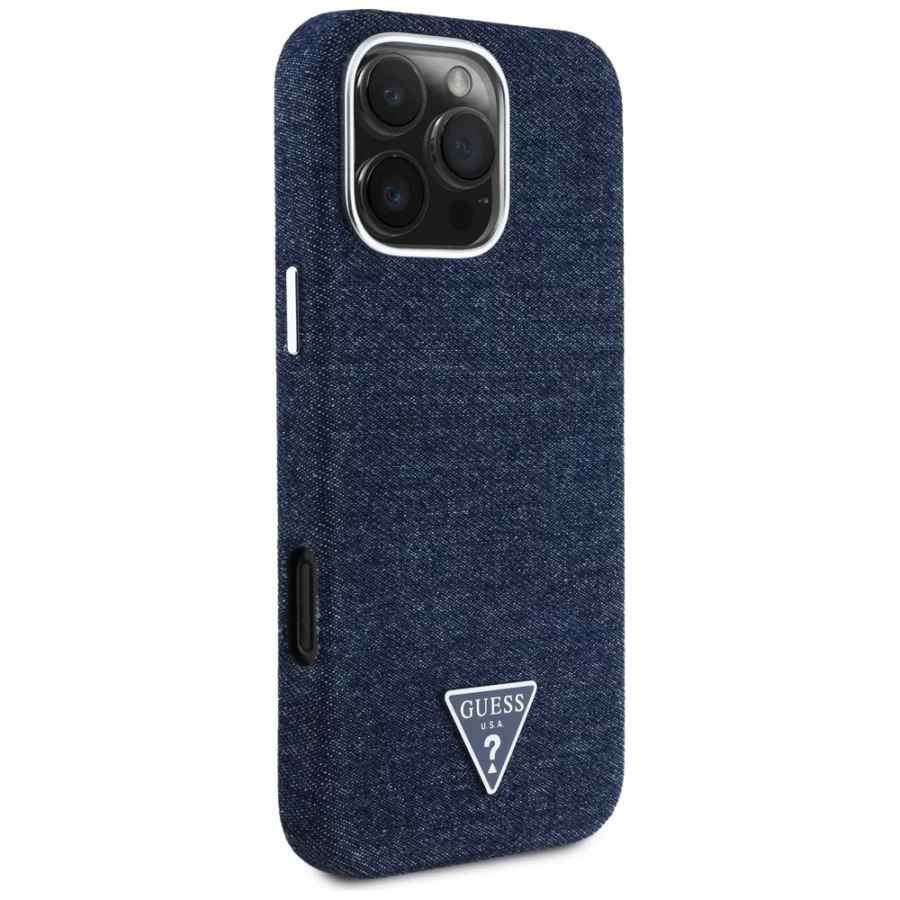 Etui Guess Denim Triangle Logo MagSafe na iPhone 16 Pro - niebieskie