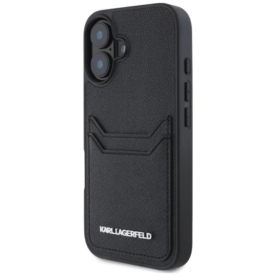 Etui Karl Lagerfeld HC Grained PU Cardslot Metal Elong na iPhone 16 - czarne