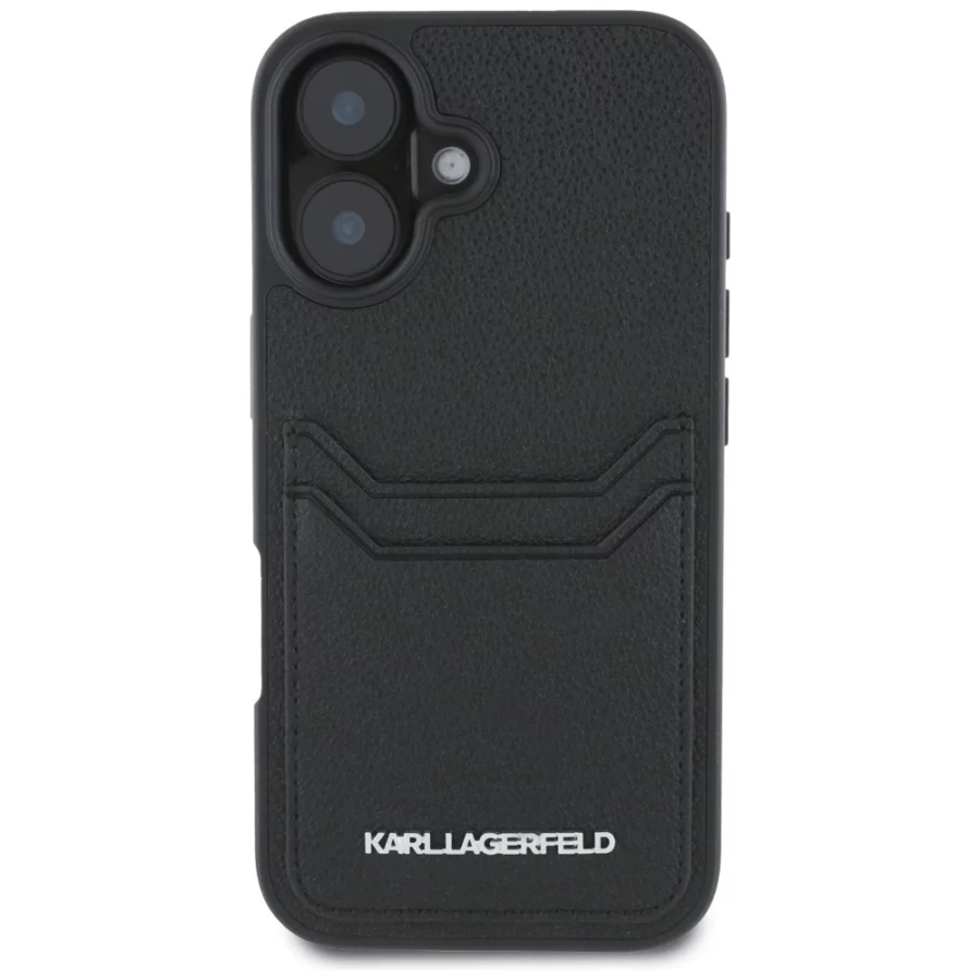 Etui Karl Lagerfeld HC Grained PU Cardslot Metal Elong na iPhone 16 - czarne