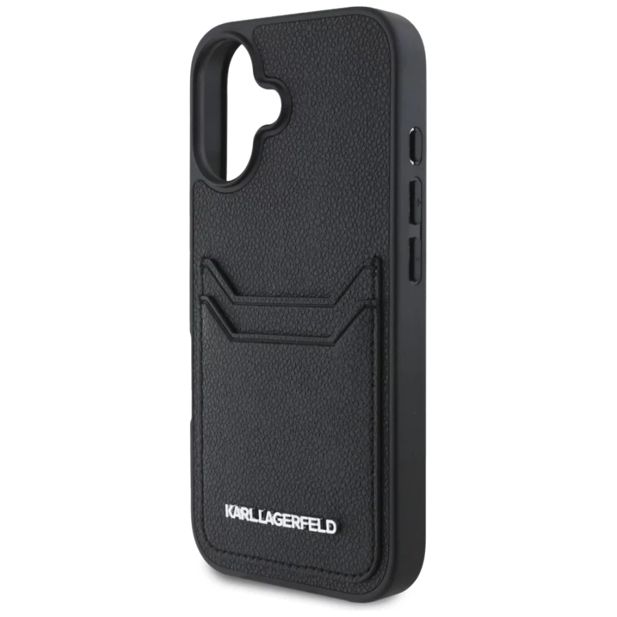 Etui Karl Lagerfeld HC Grained PU Cardslot Metal Elong na iPhone 16 - czarne