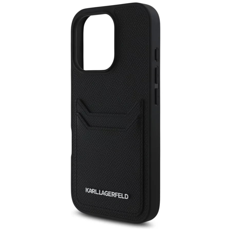 Etui Karl Lagerfeld HC Grained PU Cardslot Metal Elong na iPhone 16 Pro - czarne