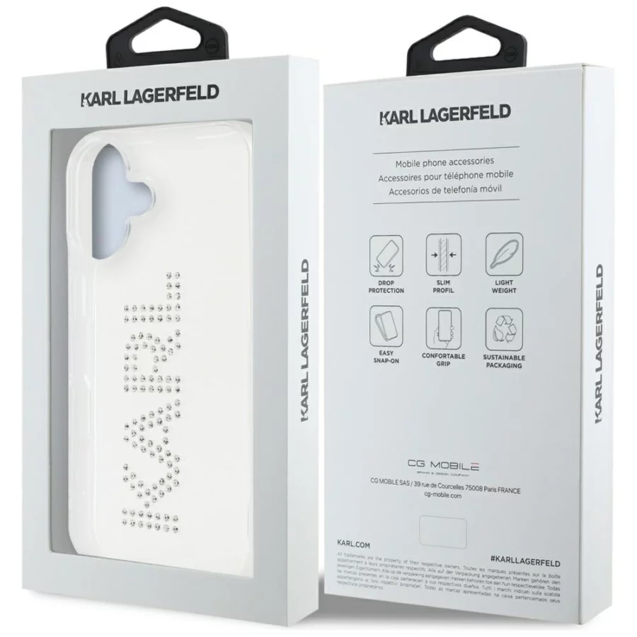 Etui Karl Lagerfeld IML Rhinestones Logo na iPhone 16 - przezroczyste