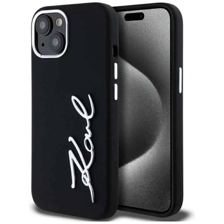 Etui Karl Lagerfeld Silicone Metal Script Logo na iPhone 15 - czarne