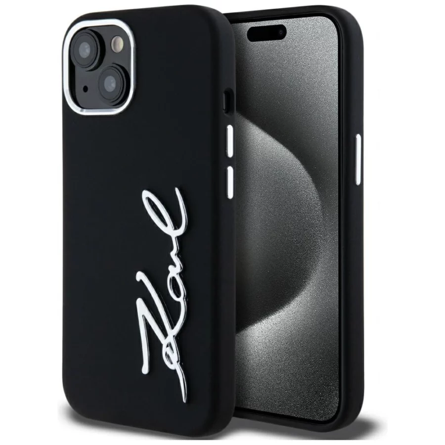 Etui Karl Lagerfeld Silicone Metal Script Logo na iPhone 15 - czarne