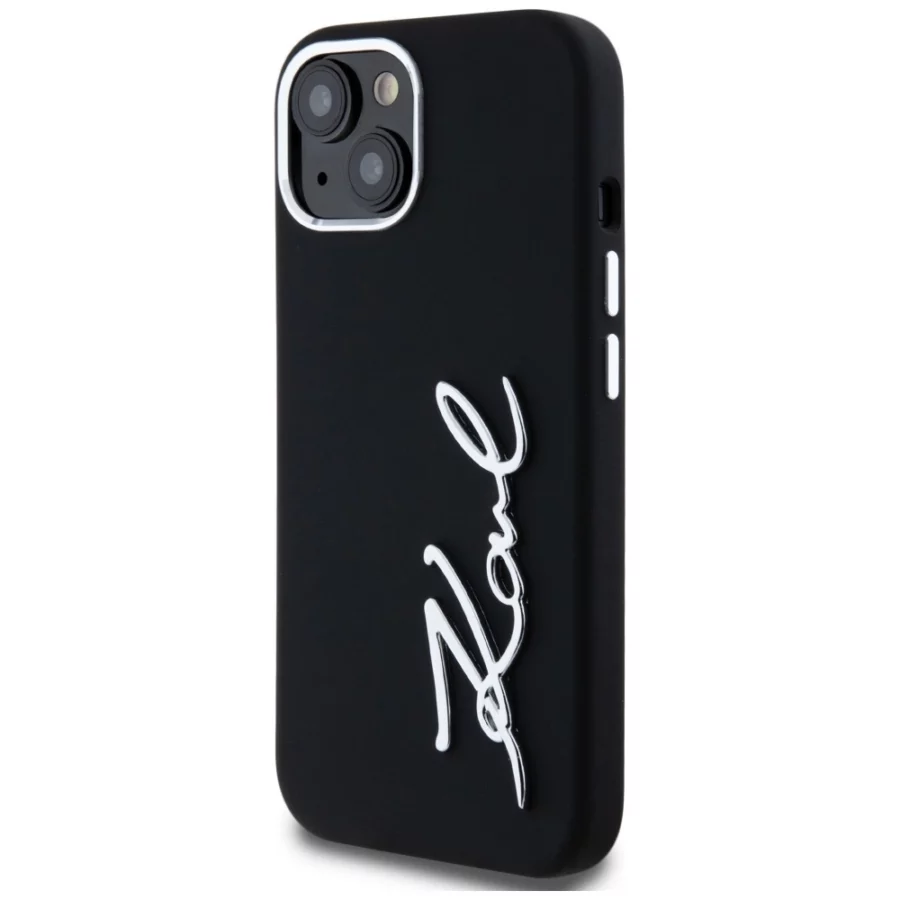 Etui Karl Lagerfeld Silicone Metal Script Logo na iPhone 15 - czarne