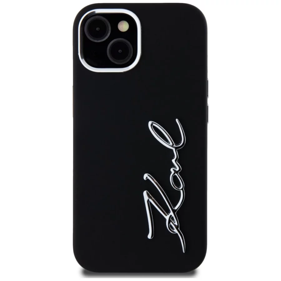 Etui Karl Lagerfeld Silicone Metal Script Logo na iPhone 15 - czarne