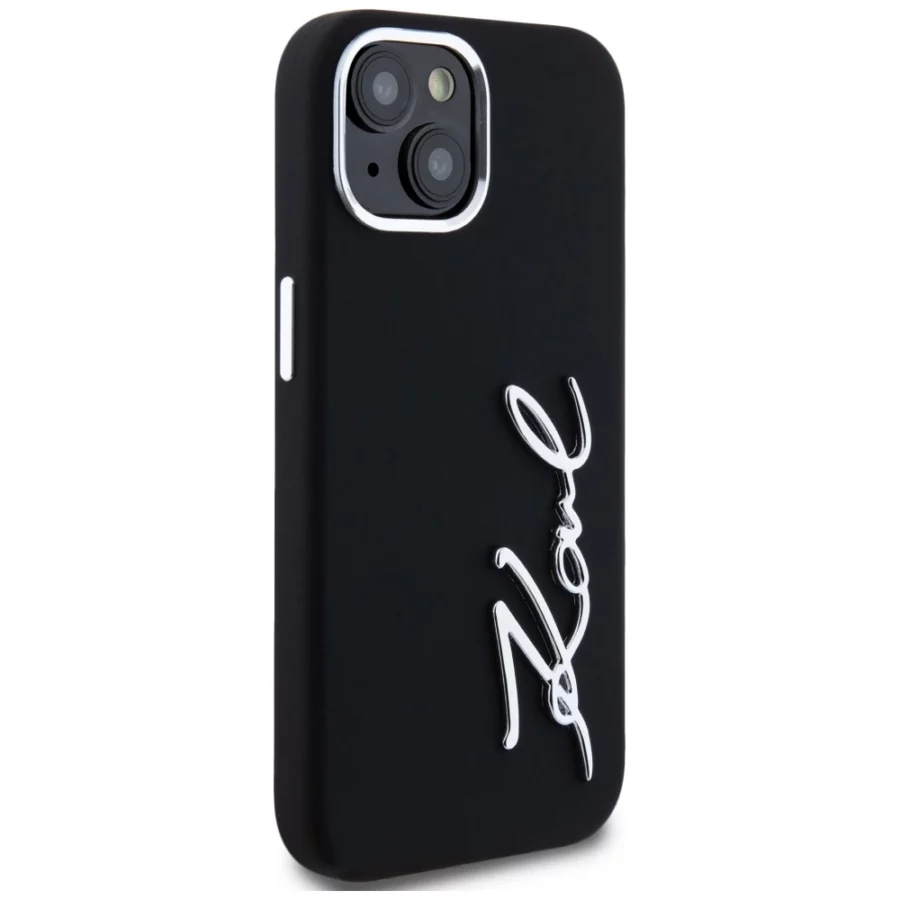 Etui Karl Lagerfeld Silicone Metal Script Logo na iPhone 15 - czarne