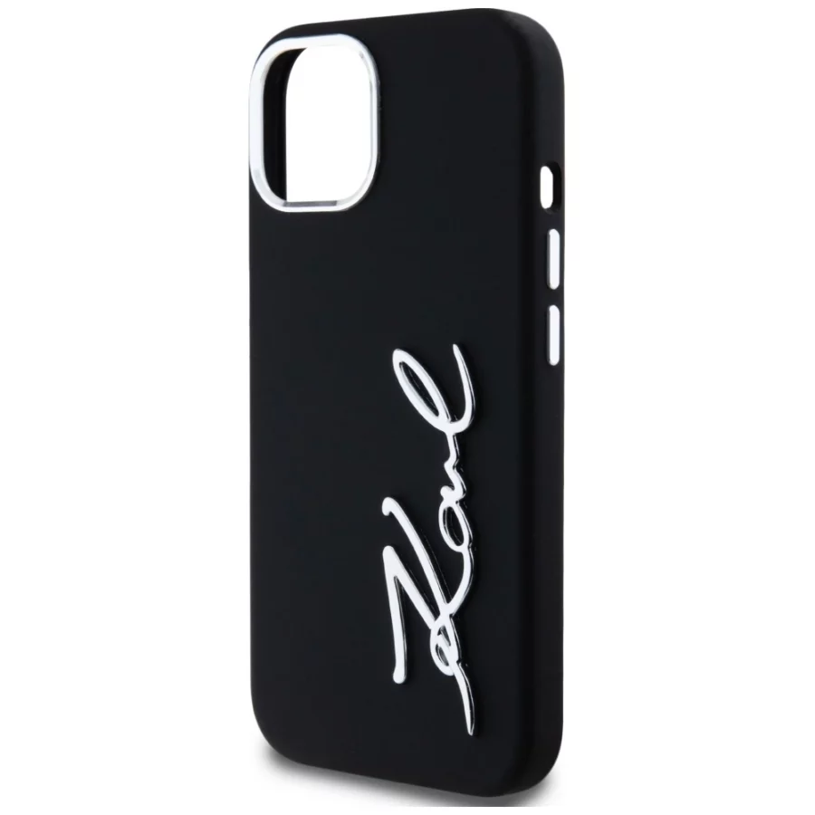 Etui Karl Lagerfeld Silicone Metal Script Logo na iPhone 15 - czarne