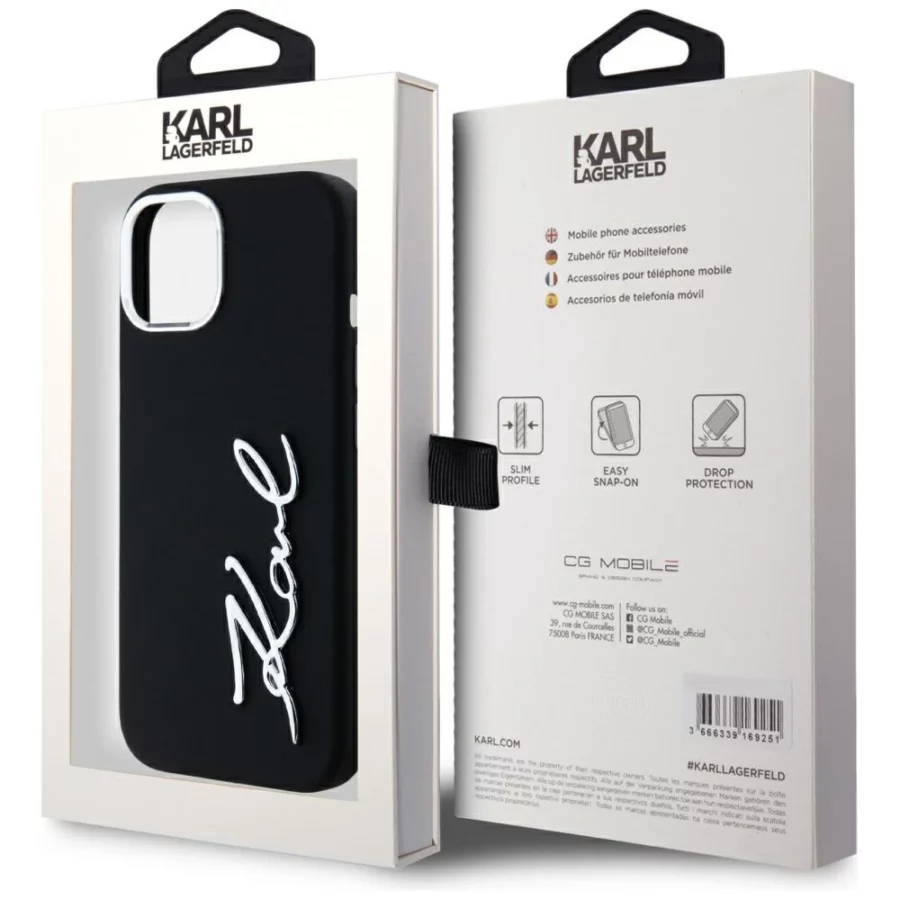 Etui Karl Lagerfeld Silicone Metal Script Logo na iPhone 15 - czarne