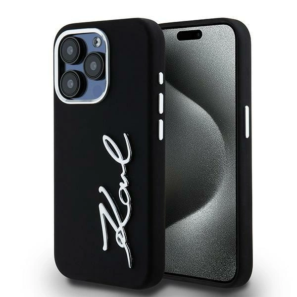 Etui Karl Lagerfeld Silicone Metal Script Logo na iPhone 15 Pro Max - czarne