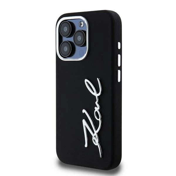 Etui Karl Lagerfeld Silicone Metal Script Logo na iPhone 15 Pro Max - czarne