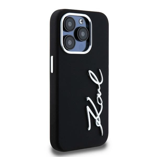 Etui Karl Lagerfeld Silicone Metal Script Logo na iPhone 15 Pro Max - czarne