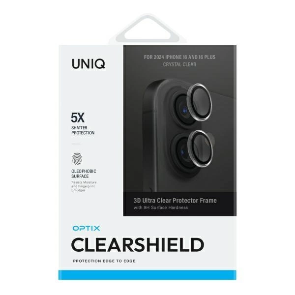 Szkło ochronne UNIQ Optix Clear Camera Lens Protector iPhone 16 / 16 Plus z aplikatorem - przezroczysto-czarne