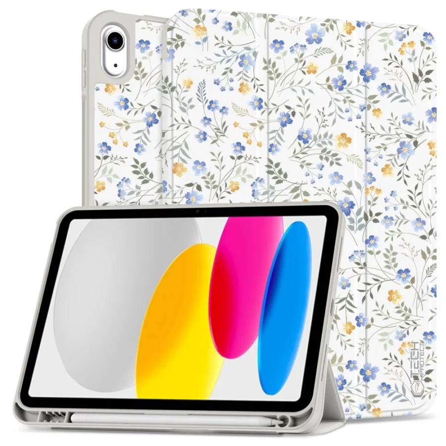 Etui Tech-Protect SC Pen na iPad 10.9" 2022 (10 gen.) / 11" 2025 (11 gen.) - stokrotki z liśćmi