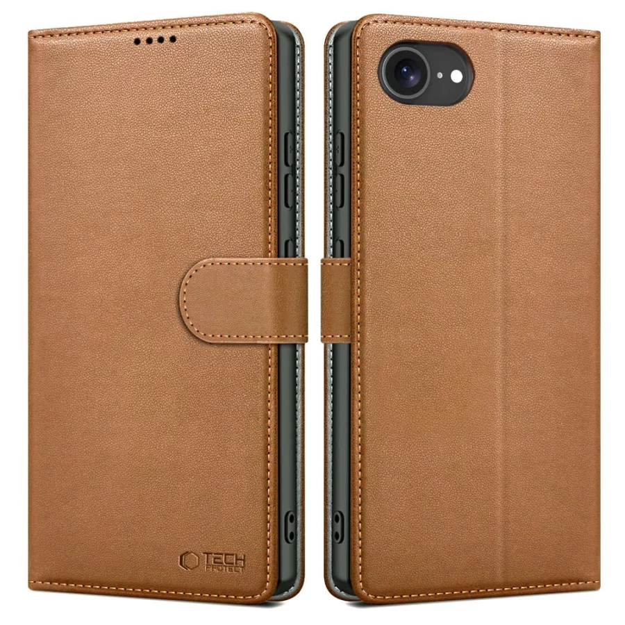 Etui Tech-Protect Wallet na iPhone 16e / 17e - brązowe