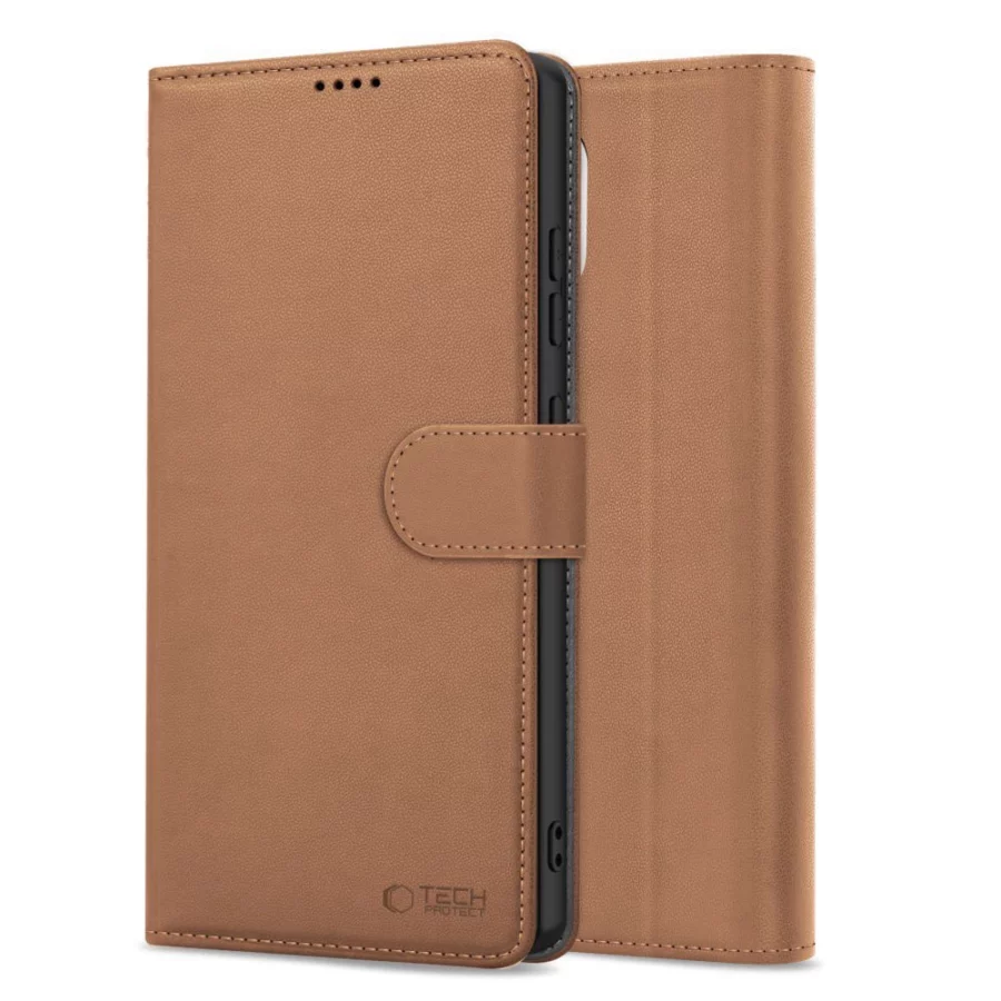 Etui Tech-Protect Wallet na iPhone 16e / 17e - brązowe