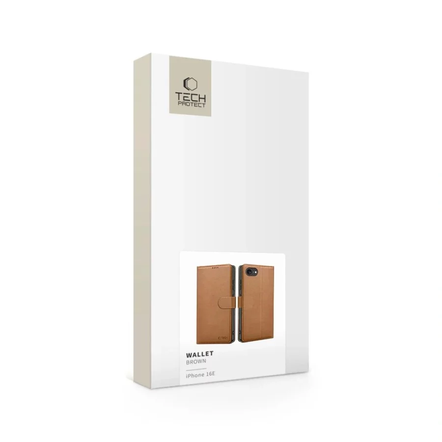 Etui Tech-Protect Wallet na iPhone 16e / 17e - brązowe