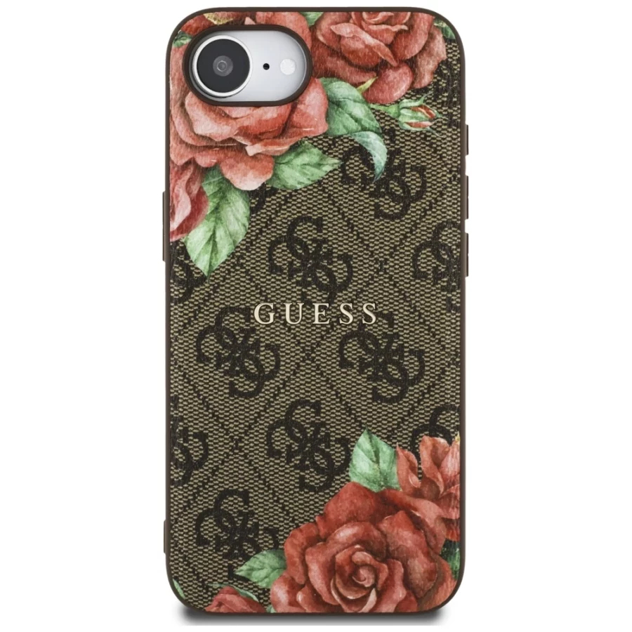 Etui Guess 4G Flowers Print MagSafe na iPhone 16e - brązowe