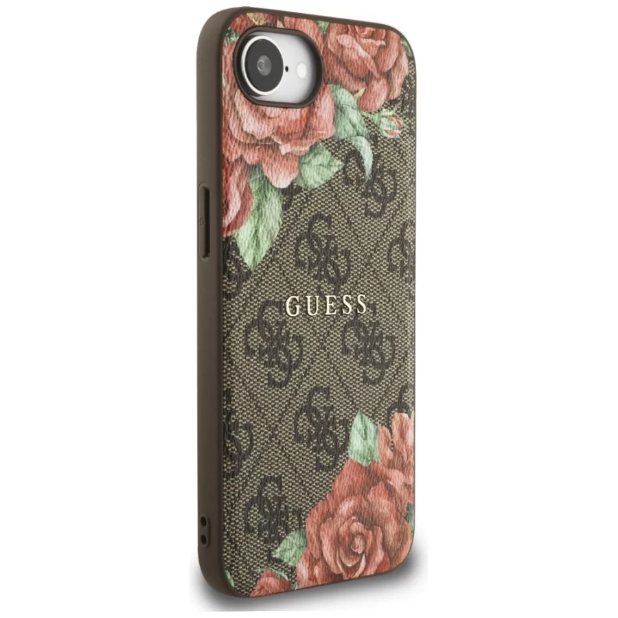 Etui Guess 4G Flowers Print MagSafe na iPhone 16e - brązowe