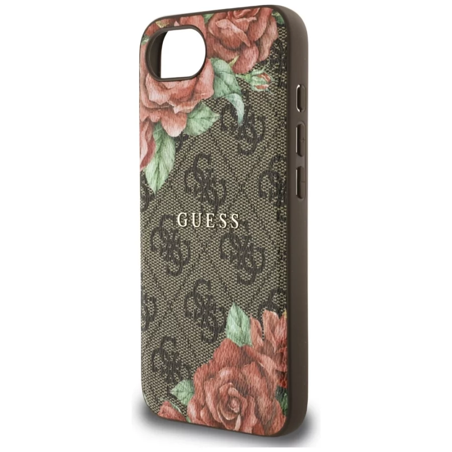 Etui Guess 4G Flowers Print MagSafe na iPhone 16e - brązowe