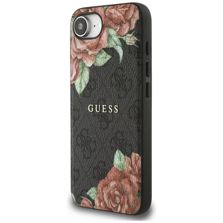 Etui Guess 4G Flowers Print MagSafe na iPhone 16e - czarne