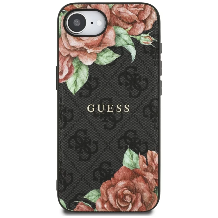Etui Guess 4G Flowers Print MagSafe na iPhone 16e - czarne