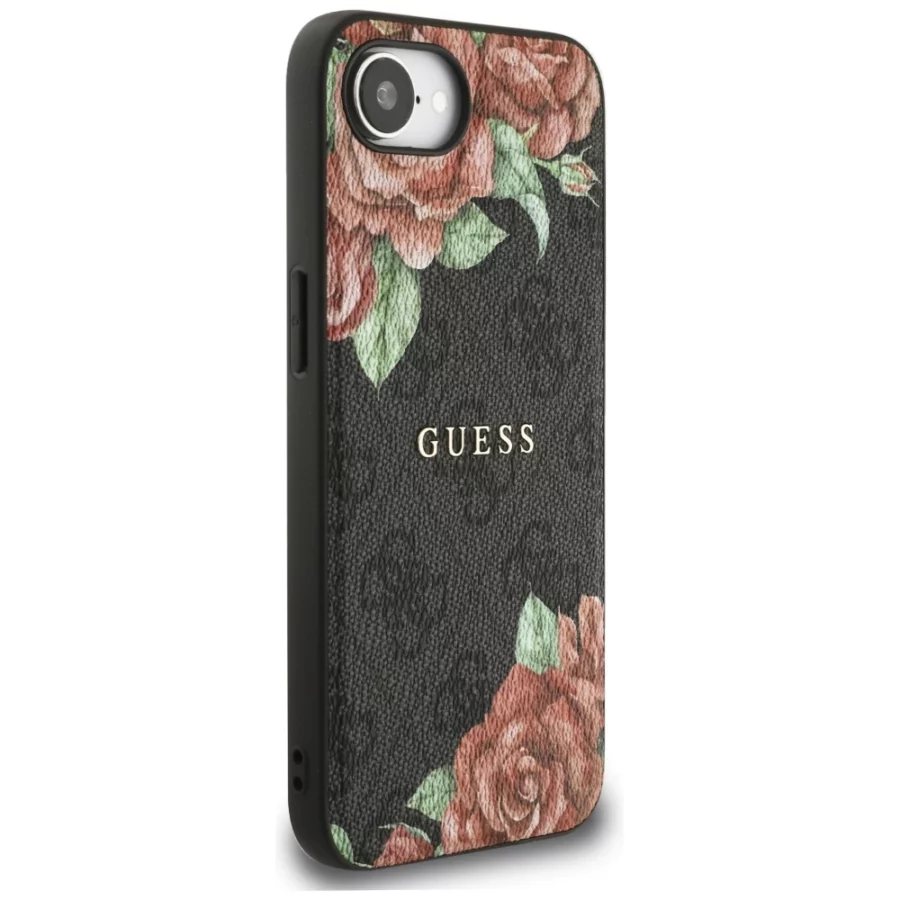 Etui Guess 4G Flowers Print MagSafe na iPhone 16e - czarne