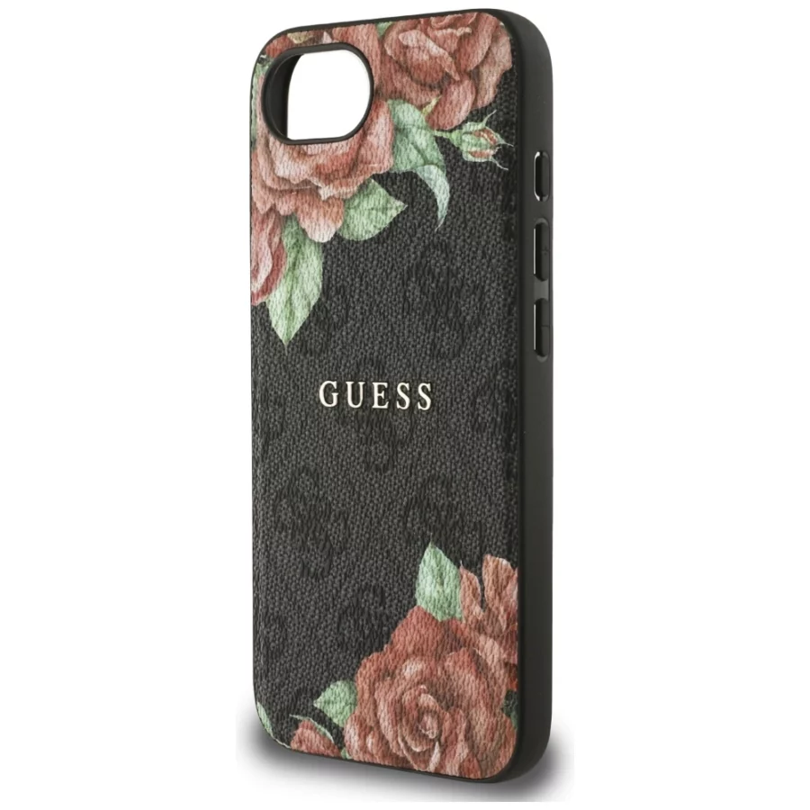 Etui Guess 4G Flowers Print MagSafe na iPhone 16e - czarne