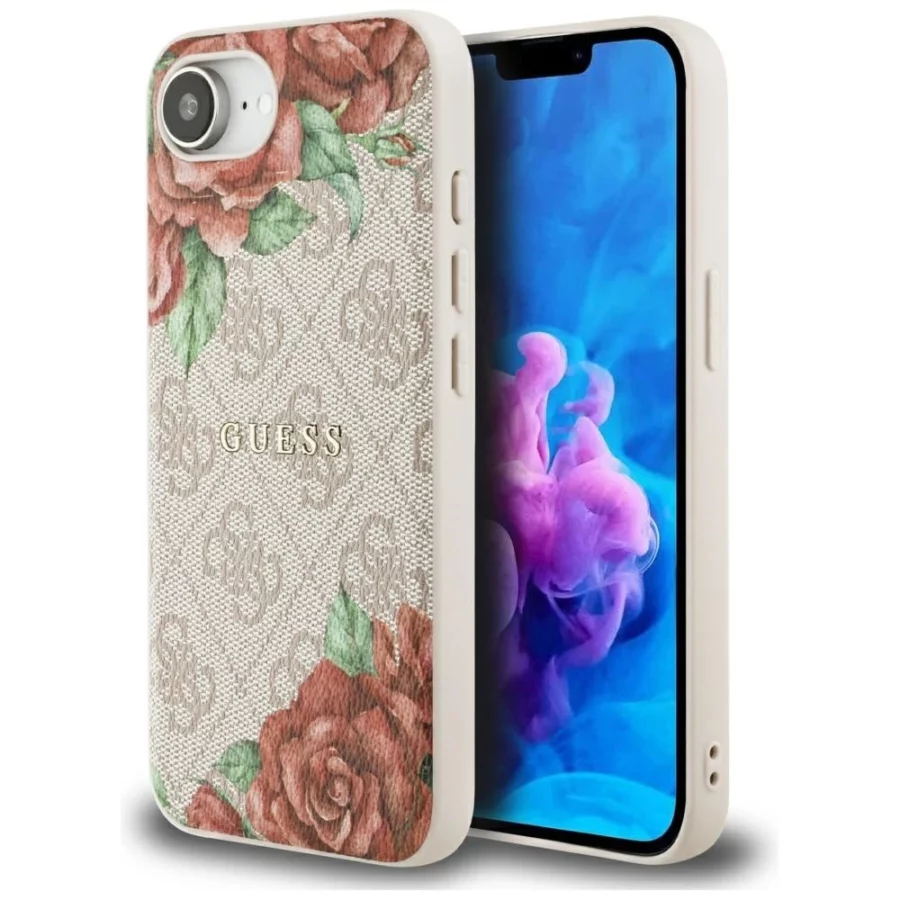 Etui Guess 4G Flowers Print MagSafe na iPhone 16e - różowe