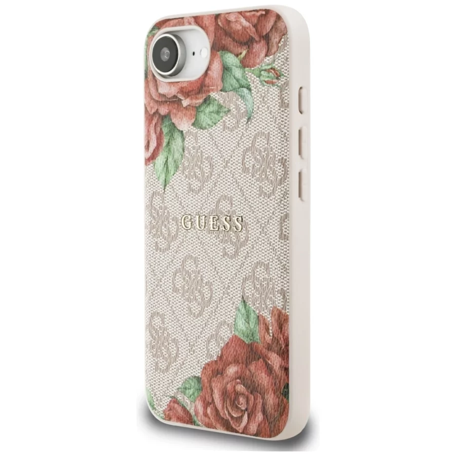 Etui Guess 4G Flowers Print MagSafe na iPhone 16e - różowe