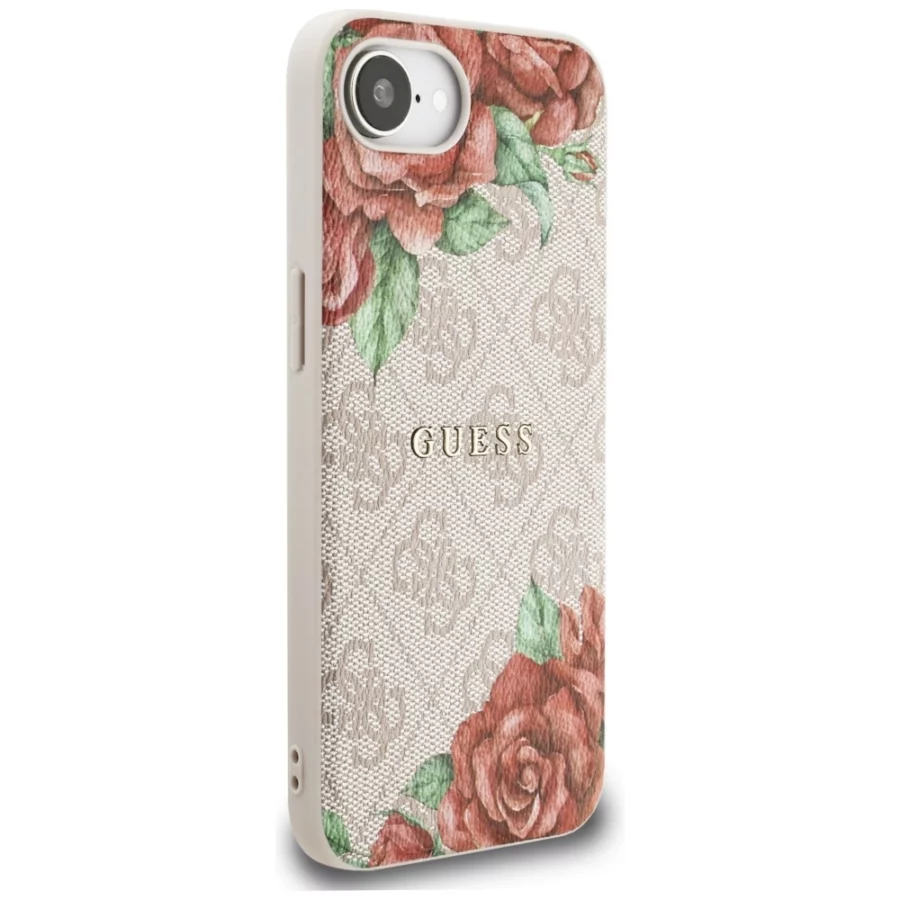 Etui Guess 4G Flowers Print MagSafe na iPhone 16e - różowe