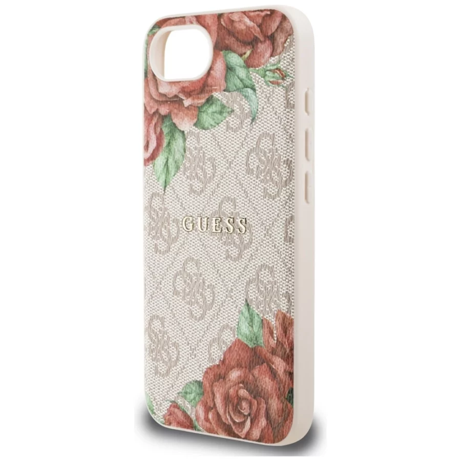 Etui Guess 4G Flowers Print MagSafe na iPhone 16e - różowe