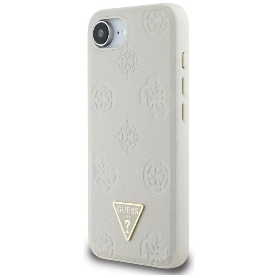 Etui Guess Grained Hot Stamp Peony Triangle Logo MagSafe na iPhone 16e - beżowe