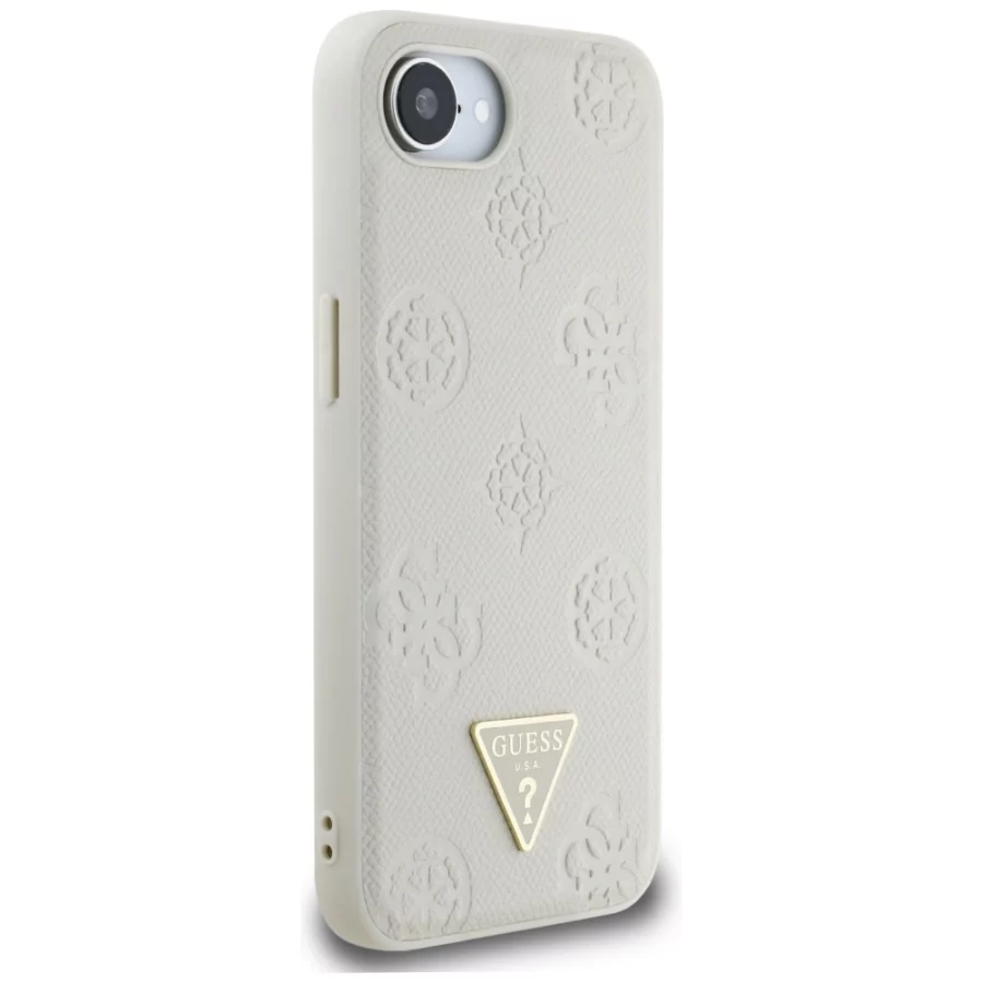 Etui Guess Grained Hot Stamp Peony Triangle Logo MagSafe na iPhone 16e - beżowe