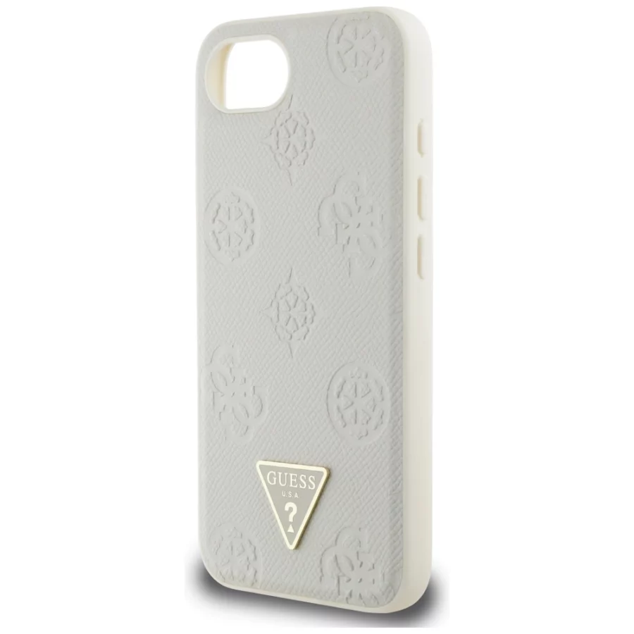 Etui Guess Grained Hot Stamp Peony Triangle Logo MagSafe na iPhone 16e - beżowe