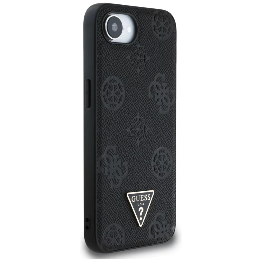 Etui Guess Grained Hot Stamp Peony Triangle Logo MagSafe na iPhone 16e - czarne