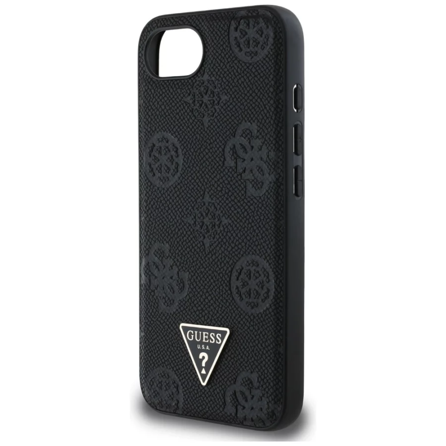 Etui Guess Grained Hot Stamp Peony Triangle Logo MagSafe na iPhone 16e - czarne