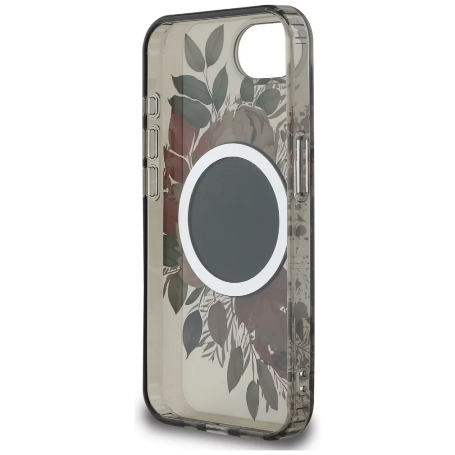 Etui Guess IML Flowers MagSafe na iPhone 16e - czarne