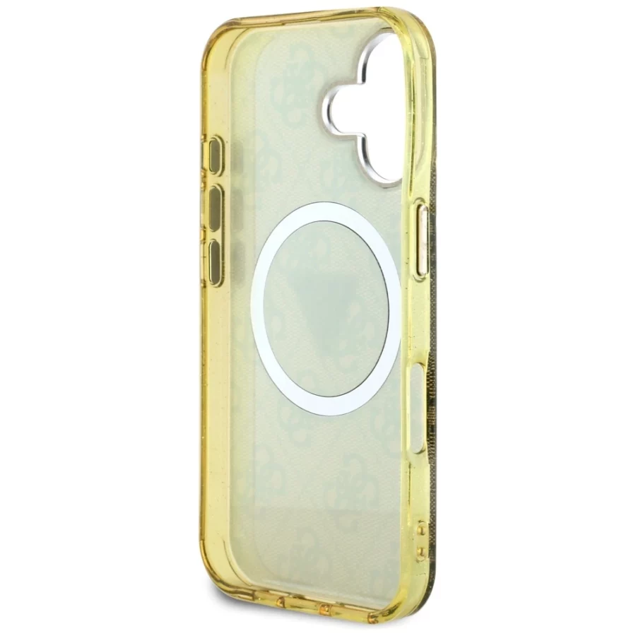 Etui Guess IML Metal Glitter 4G Circle Triangle MagSafe na iPhone 16 - brązowy