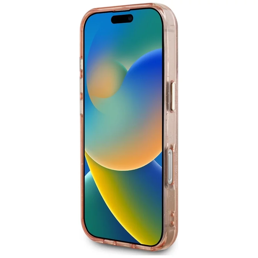 Etui Guess IML Metal Glitter 4G Circle Triangle MagSafe na iPhone 16 Pro - różowe