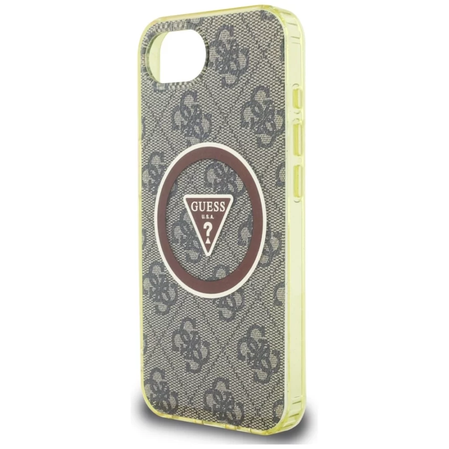 Etui Guess IML Metal Glitter 4G Circle Triangle MagSafe na iPhone 16e - brązowe