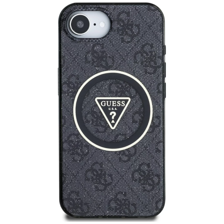 Etui Guess IML Metal Glitter 4G Circle Triangle MagSafe na iPhone 16e - czarne