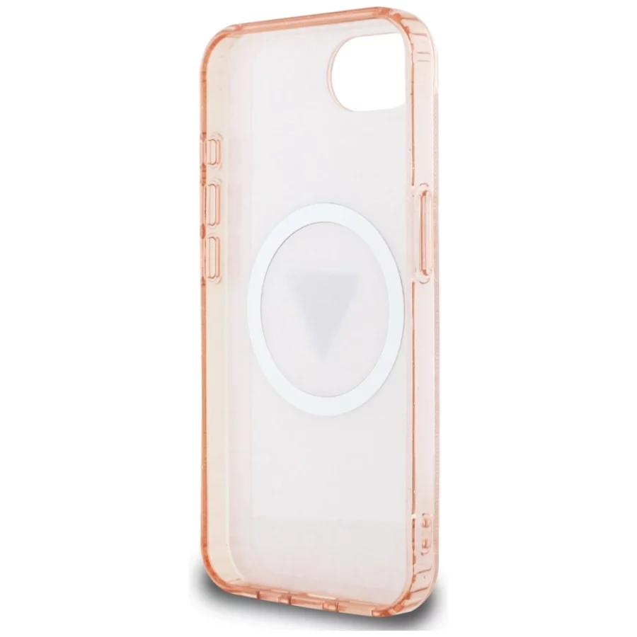 Etui Guess IML Metal Glitter 4G Circle Triangle MagSafe na iPhone 16e - różowe