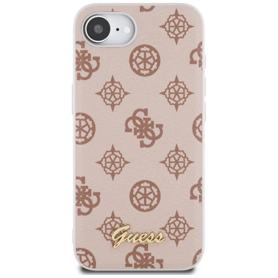 Etui Guess Peony Script Logo MagSafe na  iPhone 16e - brązowe
