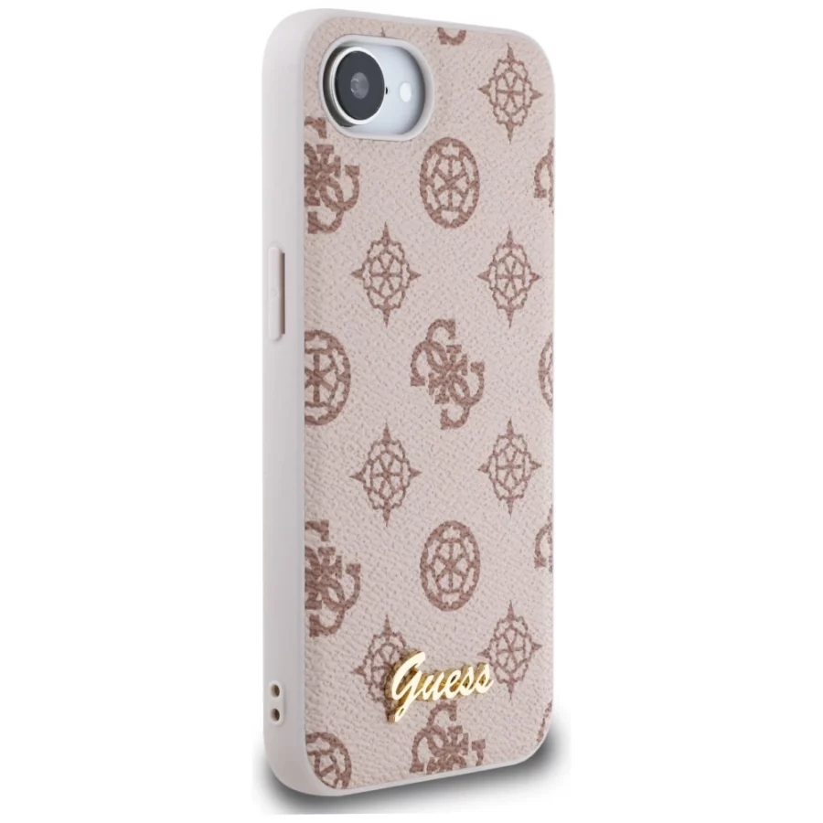 Etui Guess Peony Script Logo MagSafe na  iPhone 16e - brązowe