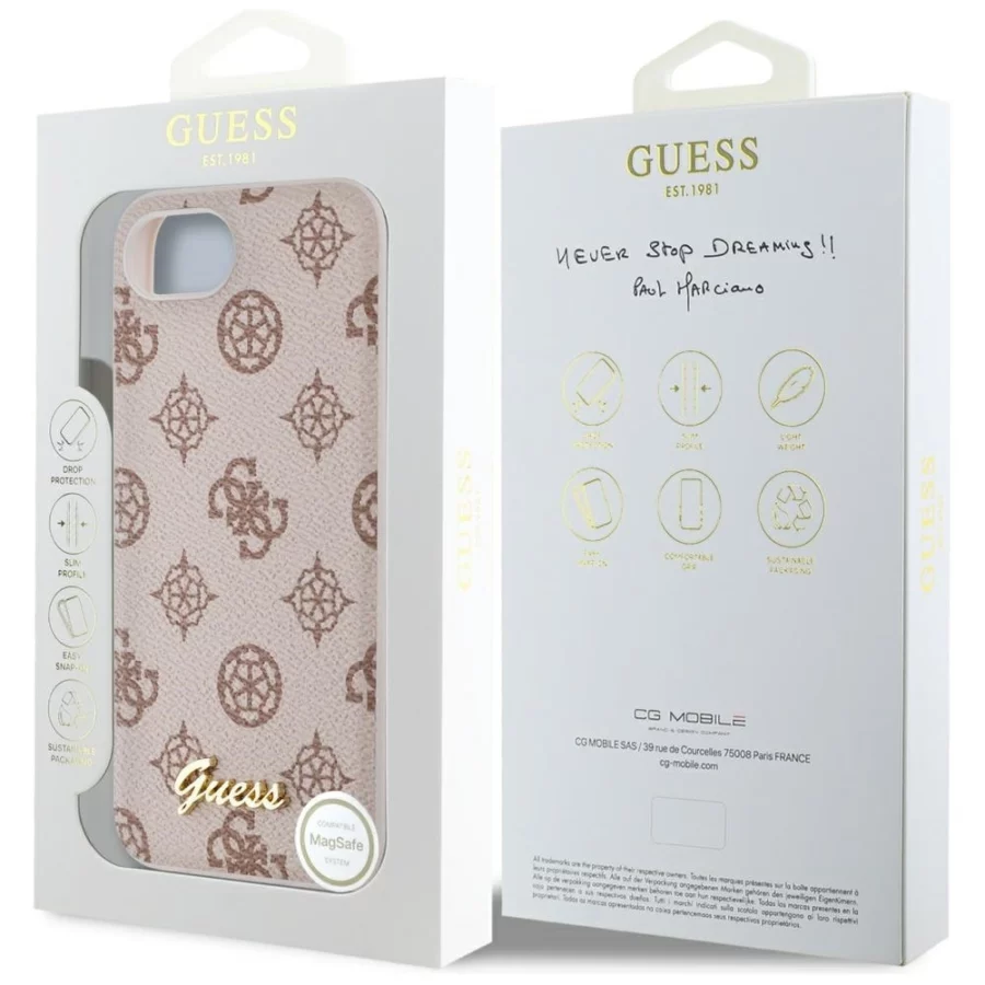 Etui Guess Peony Script Logo MagSafe na  iPhone 16e - brązowe